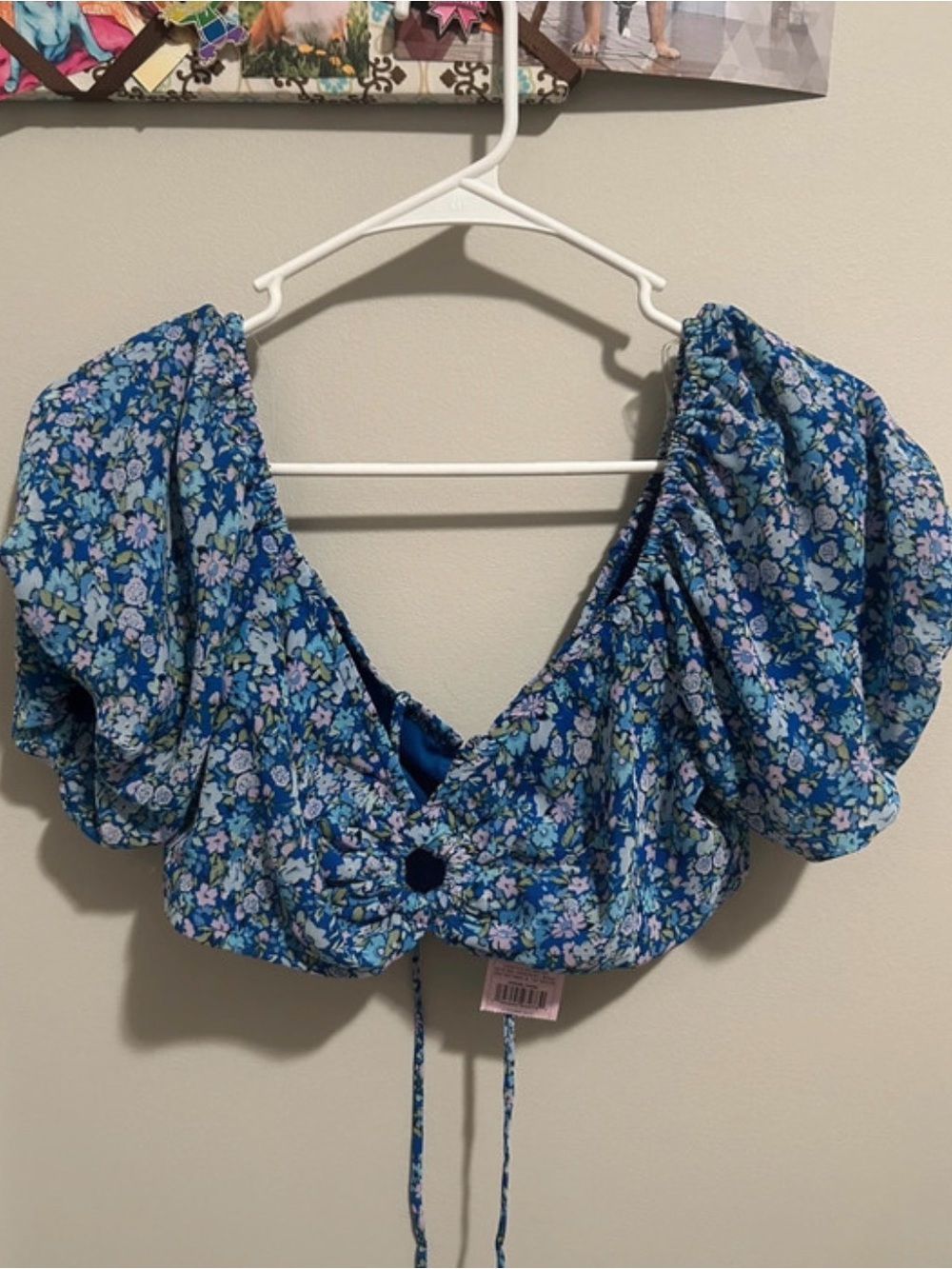 wild fable Blue Floral Puff Sleeve Crop Top